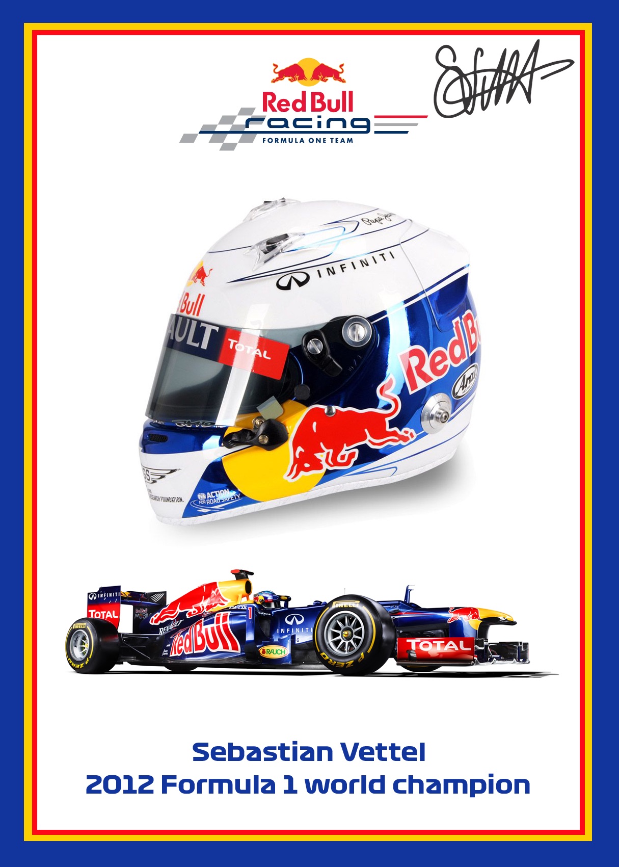 Sebastian Vettel 2012 Signed limited-edition F1 helmet prints – A3 satin finish artworks